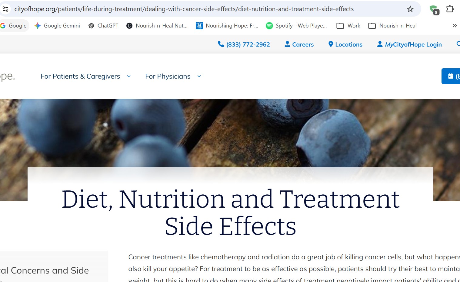 City of Hope article on diet, nutrition, and cancer treatment side effects