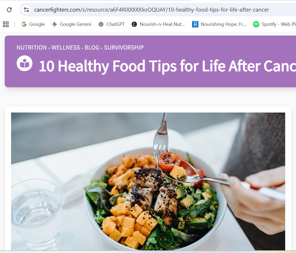 Cancer Fighters article on life after cancer