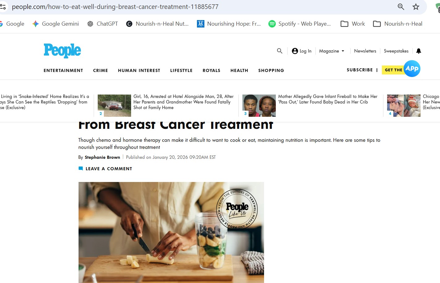 People magazine article on eating during breast cancer treatment